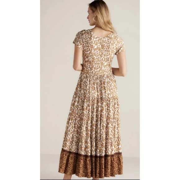 NWT Soft Surroundings Kara Tiered Midi Dress Mocha Leopard Med 10-12 Animal Tan - Picture 3 of 12